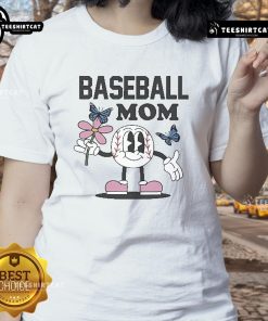Good Baseball Mom Flower Butterfly Ladies Tee featuring a vibrant design perfect for proud baseball moms.