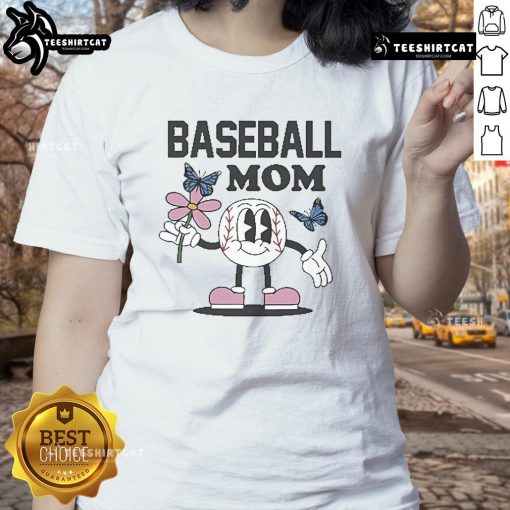 Good Baseball Mom Flower Butterfly Ladies Tee featuring a vibrant design perfect for proud baseball moms.