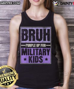 Military Child Month tank top in purple, featuring 'Good Bruh' design, perfect for celebrating military families.