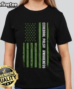 Good Cerebral Palsy Awareness American Flag Ladies Tee featuring patriotic design promoting inclusivity and support.