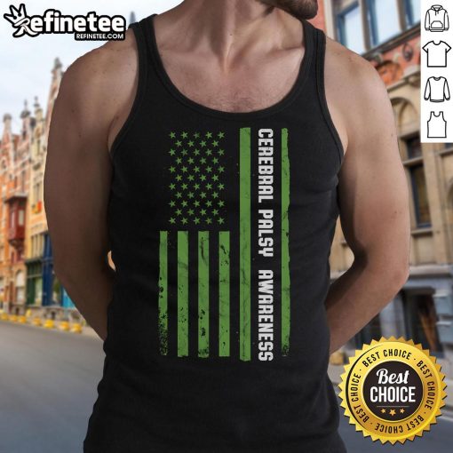 Good Cerebral Palsy Awareness tank top featuring the American flag design, promoting inclusivity and support.