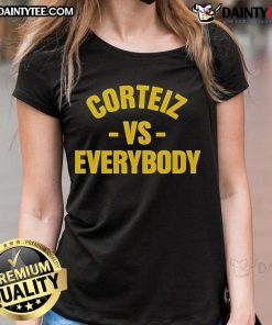 Good Corteiz Vs Everybody ladies tee featuring a stylish graphic design in vibrant colors for casual wear.