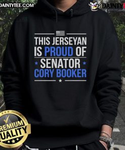 Good Cory Booker filibuster hoodie showcasing New Jersey pride, featuring the phrase 'Jerseyan Proud' in bold lettering.