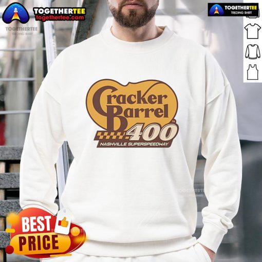 Good Cracker Barrel sweatshirt featuring Nashville Superspeedway design, perfect for race fans and casual wear.