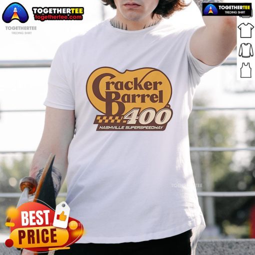Good Cracker Barrel 400 Nashville Superspeedway T-Shirt featuring vibrant graphics and race details for fans.