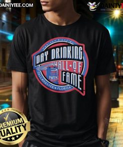 Alt Text: Good Day Drinking Hall Of Fame T-Shirt from Madison Social in Tallahassee, Florida, featuring bold graphics and vibrant colors.