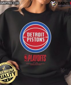 Detroit Pistons 2025 NBA Playoffs Alley Oop Sweatshirt featuring vibrant team colors and bold graphics.