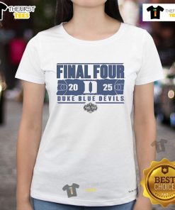 2025 NCAA Men's Basketball Tournament Duke Blue Devils Final Four ladies' tee featuring vibrant graphics and team pride.