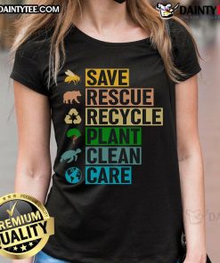 Good Earth Clean Seas Save The Recycle Planet Ladies Tee featuring eco-friendly design promoting sustainability and ocean conservation.