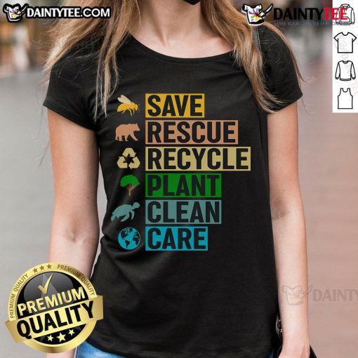 Good Earth Clean Seas Save The Recycle Planet Ladies Tee featuring eco-friendly design promoting sustainability and ocean conservation.