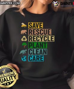Good Earth Clean Seas Save The Recycle Planet sweatshirt, promoting environmental awareness and sustainability.
