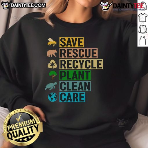 Good Earth Clean Seas Save The Recycle Planet sweatshirt, promoting environmental awareness and sustainability.