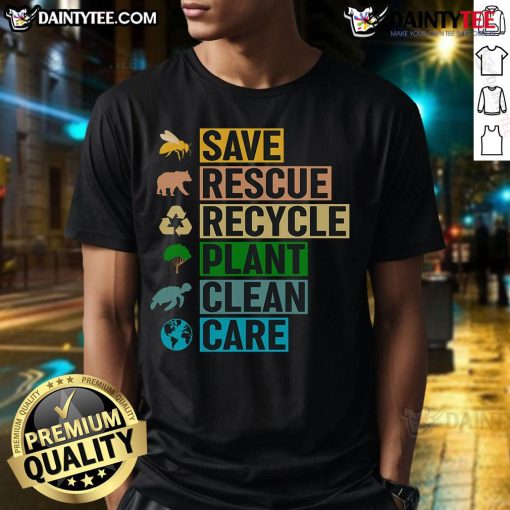 Good Earth Clean Seas Save The Recycle Planet T-Shirt featuring eco-friendly design promoting sustainability and recycling.