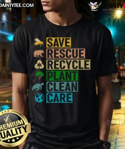 Good Earth Clean Seas Save The Recycle Planet T-Shirt featuring eco-friendly design promoting sustainability and recycling.