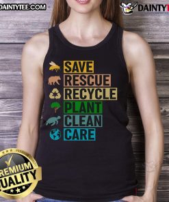 Good Earth Clean Seas Save The Recycle Planet tank top featuring eco-friendly graphics and a sustainable message.
