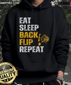 Alt Text: Good Eat Sleep Back Flip Repeat hoodie for acrobat gymnastics enthusiasts, featuring a stylish design and vibrant colors.