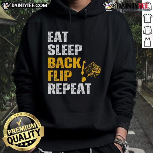 Alt Text: Good Eat Sleep Back Flip Repeat hoodie for acrobat gymnastics enthusiasts, featuring a stylish design and vibrant colors.