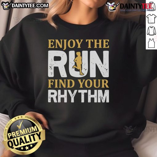 Runner wearing a motivational sweatshirt, enjoying a run while finding their rhythm in jogging and fitness.
