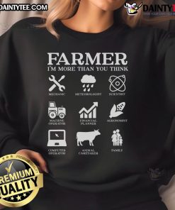 Patriotic farmer wearing a 'Good Farmer Idea' sweatshirt, showcasing a passion for agriculture and farming.