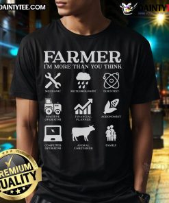 Patriotic farmer wearing a 'Good Farmer' T-shirt, showcasing a love for agriculture and farming ideals.