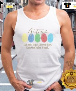 Good Fingerprint Autism tank top featuring unique prints, each telling a different story in vibrant colors.