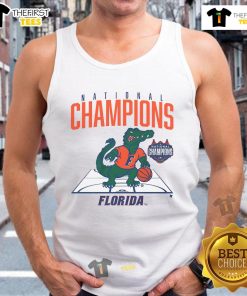 Good Florida Basketball 2025 NCAA Champions mascot tank top featuring vibrant team colors and logo design.