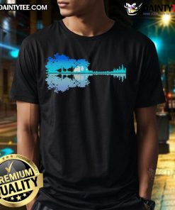 Good Guitar Lake Shadow Love Guitar Musician T-Shirt design featuring a guitar and nature backdrop, perfect for music lovers.