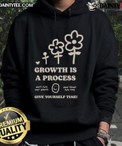 Cozy hoodie with 'Growth Is A Process' design from the Good Happiness Project, promoting self-care and personal growth.