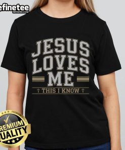 Christian ladies tee featuring 'Jesus Loves Me This I Know' design, perfect for expressing faith and style.