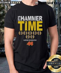 Alt Text: Good Lewis Hamilton 44 Its Hammer Time signature T-shirt featuring bold graphics and iconic number 44 design.