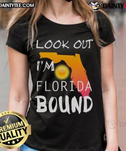 Good Look Out I'm Florida Bound Vacation Spring Break Ladies Tee featuring vibrant design and relaxed fit for beach fun.