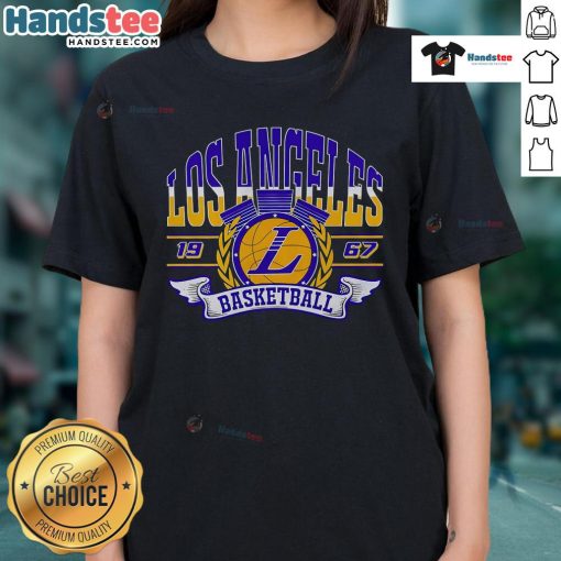 Vintage 1967 Los Angeles Basketball Ladies Tee, featuring classic design and retro graphics for sports enthusiasts.