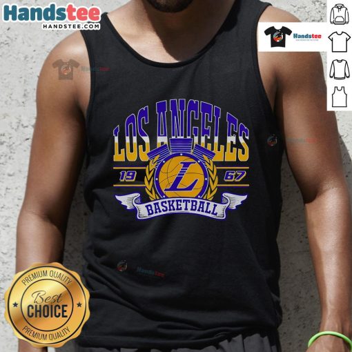 Vintage 1967 Los Angeles basketball tank top featuring retro design and bold colors, perfect for sports fans and collectors.