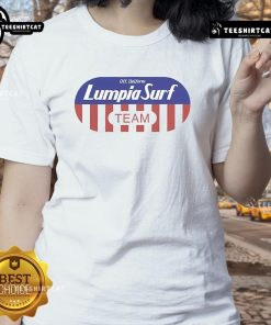 Good Lumpia Surf Team off uniform flakes ladies tee featuring vibrant design and comfortable fit for beach lovers.