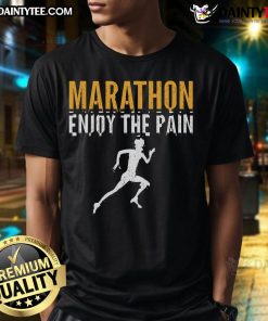 Marathoner T-shirt featuring 'Good Marathon Enjoy The Pain' slogan, perfect for half marathon runners and fitness enthusiasts.