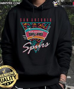 Alt Text: Good Mitchell & Ness black San Antonio Spurs Worldwide Collection tri-logo hoodie featuring iconic team logos.