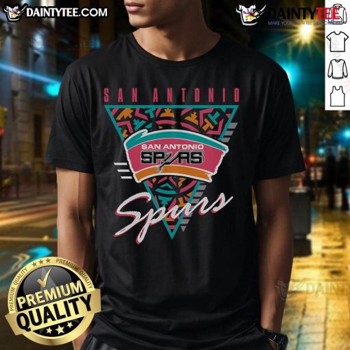 Alt Text: Good Mitchell & Ness Black San Antonio Spurs Worldwide Collection Tri-Logo T-Shirt featuring iconic team logos.