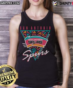 Alt Text: Good Mitchell & Ness Black San Antonio Spurs Worldwide Collection Tri-Logo Tank Top featuring iconic team logos.