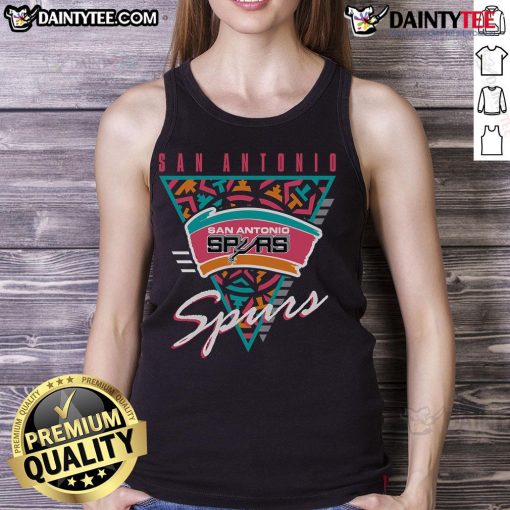 Alt Text: Good Mitchell & Ness Black San Antonio Spurs Worldwide Collection Tri-Logo Tank Top featuring iconic team logos.