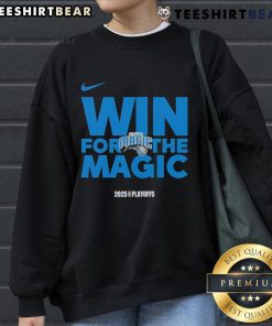 Orlando Magic 2025 sweatshirt celebrating a good NBA playoffs win, showcasing team colors and logo for fans.