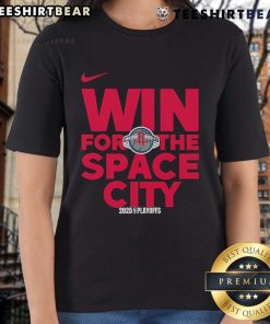 2025 Houston Rockets logo on a ladies tee celebrating a good NBA playoffs win in Space City.