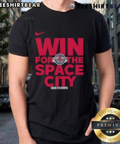 Alt Text: 2025 Houston Rockets logo t-shirt celebrating a good NBA playoffs win for Space City fans.