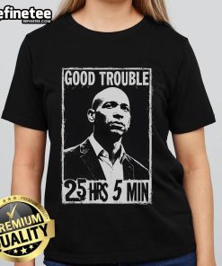 Good Necessary Trouble book by Corey Booker displayed on a ladies tee, perfect for fans of inspiring literature.