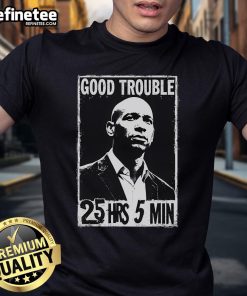 Corey Booker 'Good Necessary Trouble' T-Shirt featuring 25 Hrs and 5 Mins slogan, perfect for activists and supporters.