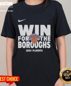 Good New York Knicks Win for the Boroughs 2025 Playoffs Ladies Tee featuring vibrant team colors and stylish design.