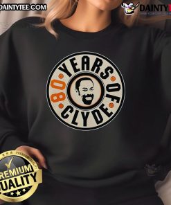 Alt Text: Good New York Knicks x Clyde's 80th Birthday sweatshirt featuring vibrant team colors and classic design.