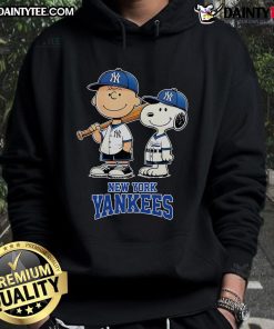 Alt Text: Good New York Yankees Charlie Brown and Snoopy baseball cartoon fan hoodie featuring vibrant graphics and cozy design.