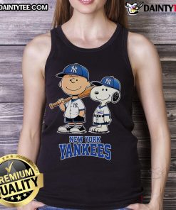 Alt Text: Good New York Yankees Charlie Brown and Snoopy baseball cartoon fan tank top perfect for sports enthusiasts.