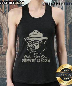 Alt Text: Good Only You Can Prevent Fascism Bear Resist National Parks tank top featuring a bear graphic and environmental message.