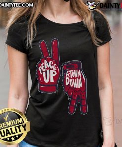 Alt Text: Good Peace Up A Town Down Ladies Tee featuring a stylish design, perfect for casual wear and expressing positivity.